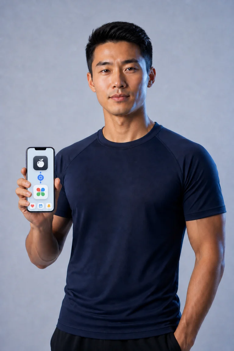 Personal trainer beside a custom app integration interface
